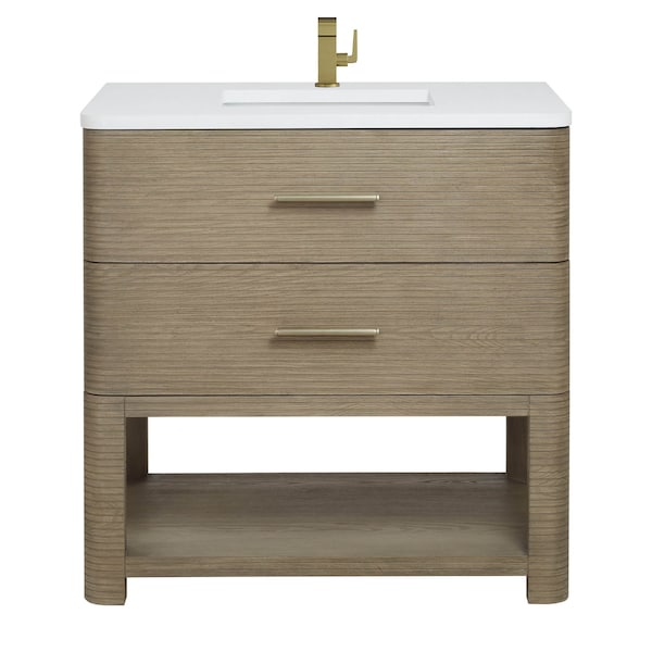 James Martin Vanities Lucian 36in Single Vanity, Carbon Oak w/ 3 CM White Zeus Quartz Top D704-V36-PBO-3WZ - main